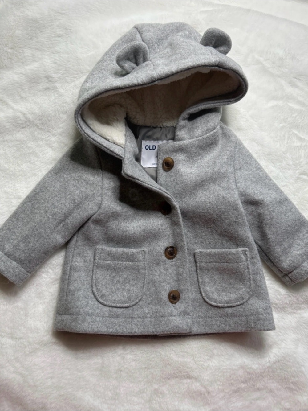 Old Navy Light Gray Hooded Pea Coat with Ear Detail